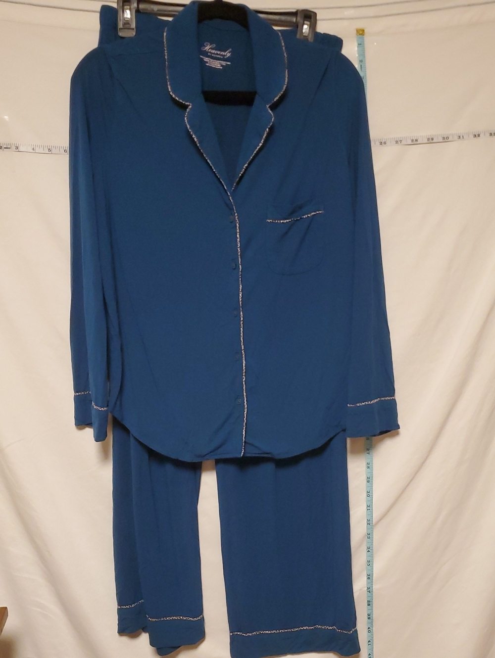 Victoria Secret Heavenly Modal Blue Pajama Set Leopard Trim Small